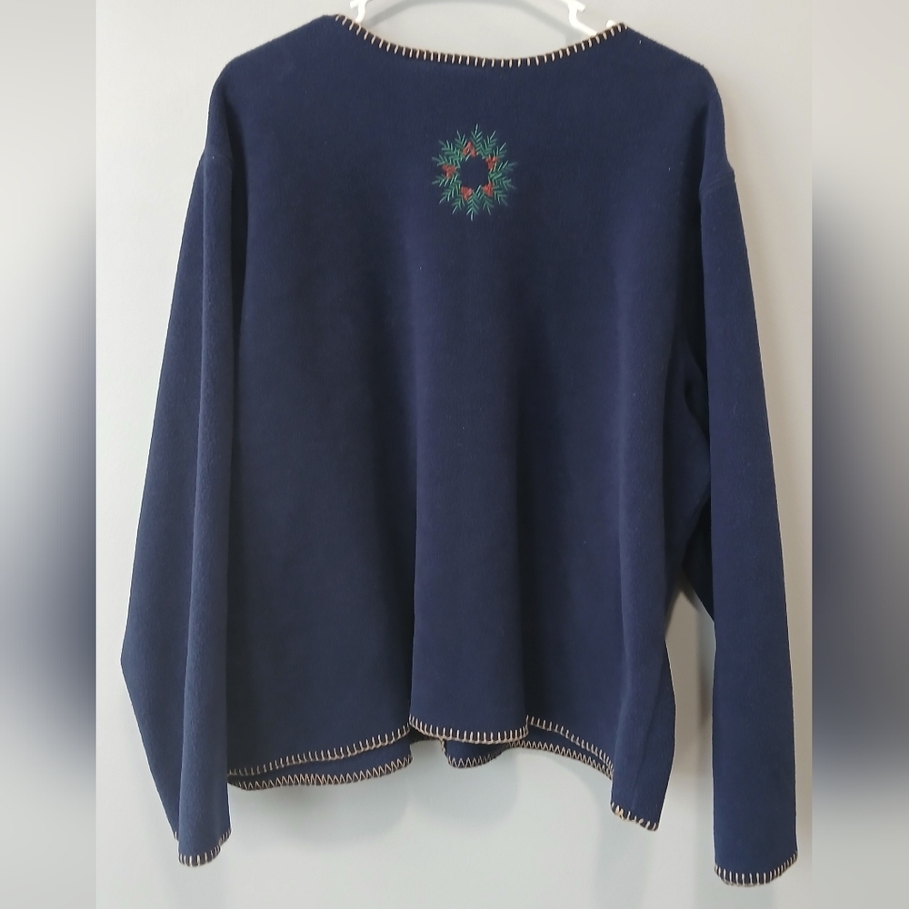 Croft & Barrow Nautical Christmas Fleece Sweater Womens Large Coastal Grannycore - Picture 6 of 7